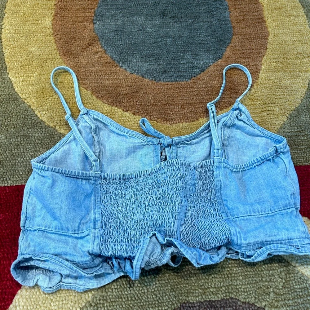 NWOT Aerie Woven Lace Up Crop Top Chambray Blue Cutout Spaghetti Strap Medium
